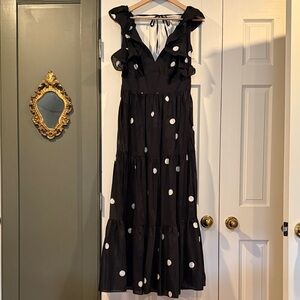 Cynthia Rowley Black Maxi Dress with White Polka Dots